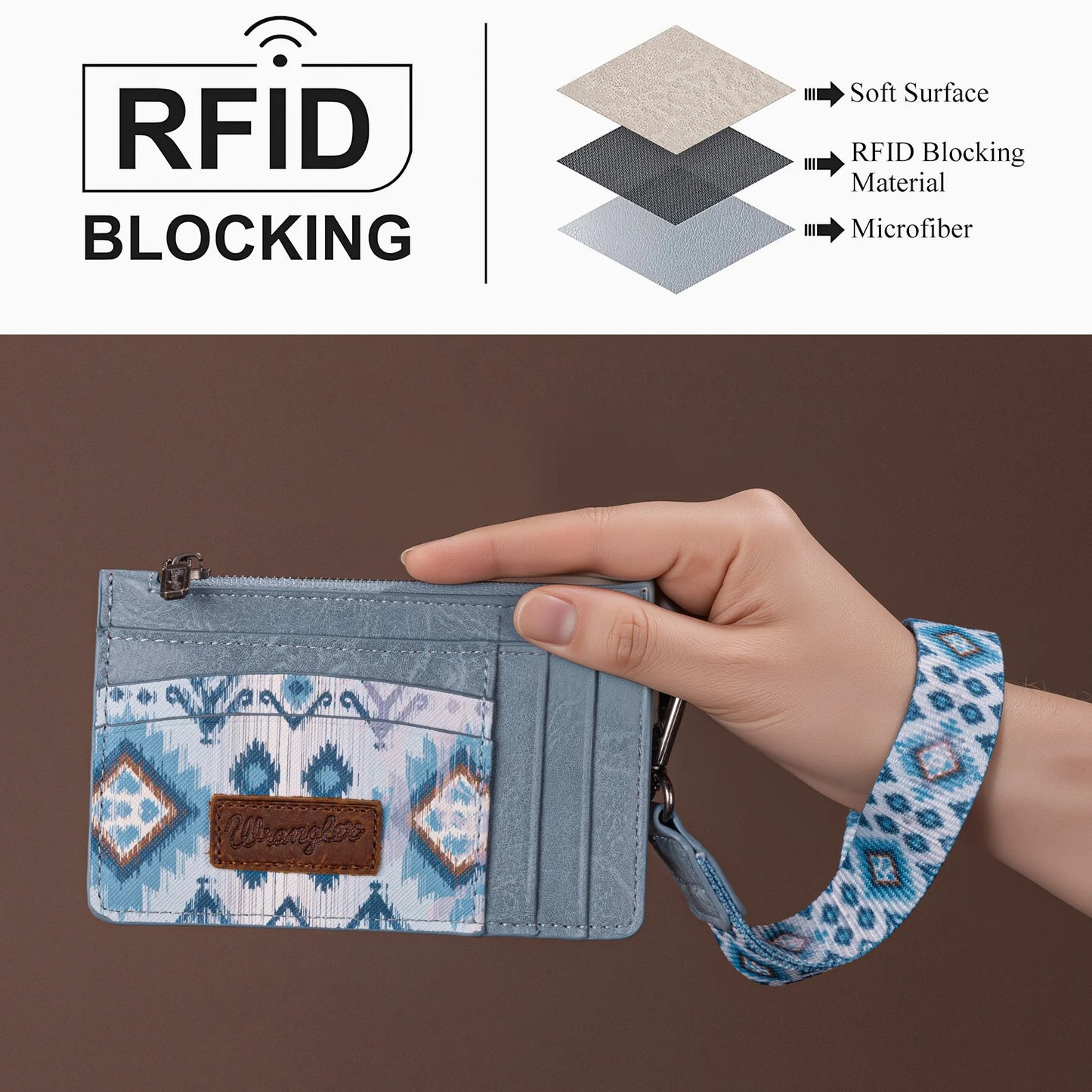 Wrangler Aztec Print Key Chain Wristlet Card Wallet - Jean - WG137-W0092JN