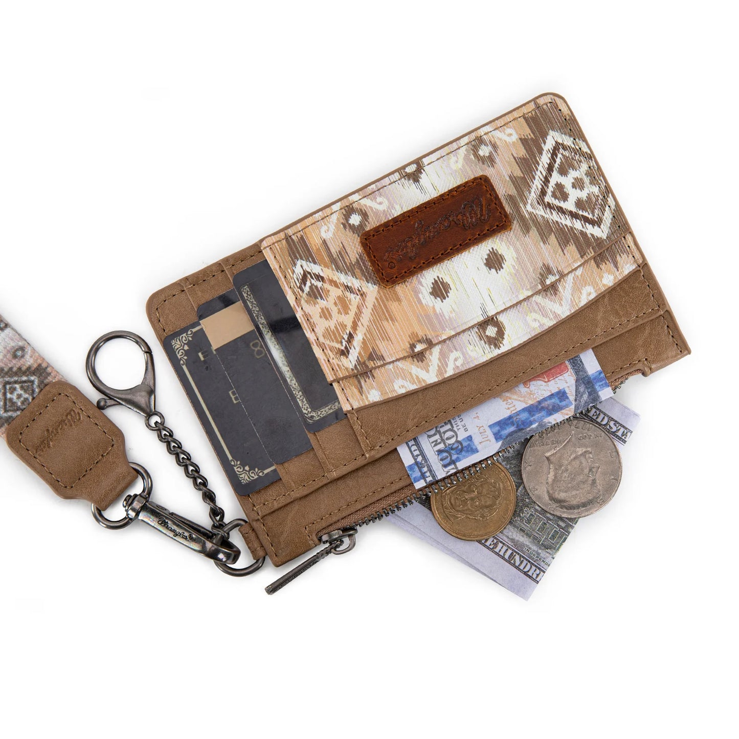 W0092 Wrangler Aztec Print Key Chain Wristlet Card Wallet - Khaki - WG137-W0092KH