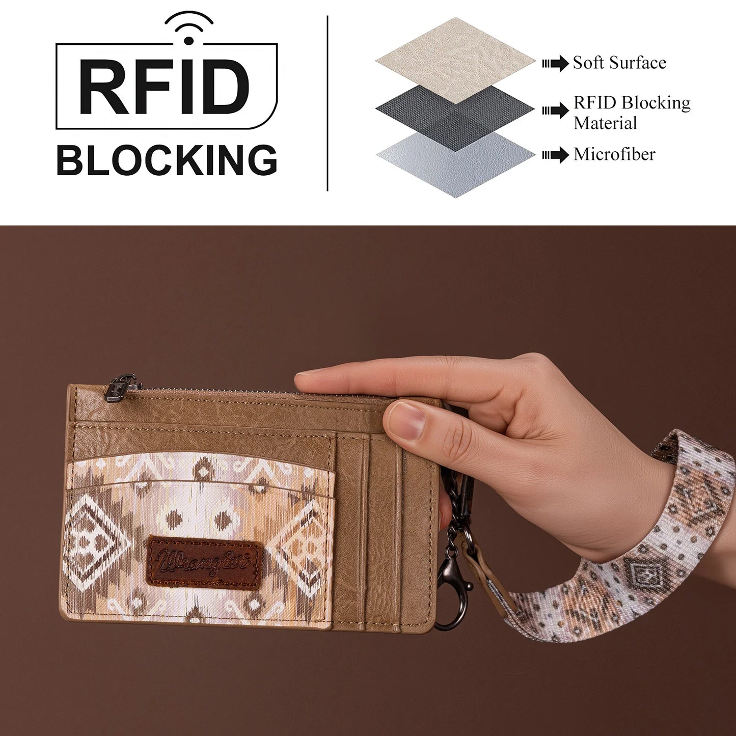 W0092 Wrangler Aztec Print Key Chain Wristlet Card Wallet - Khaki - WG137-W0092KH