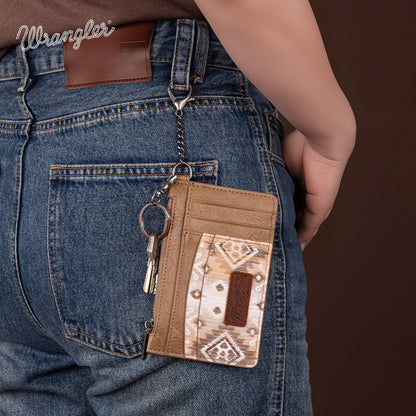 W0092 Wrangler Aztec Print Key Chain Wristlet Card Wallet - Khaki - WG137-W0092KH