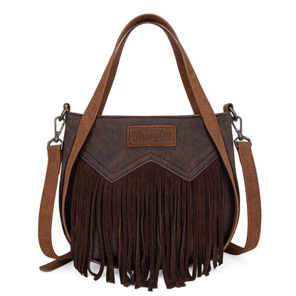 Wrangler "W" Stitch Fringe Two Tone Tote/Crossbody - Coffee - WG162-8136CF