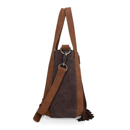 Wrangler "W" Stitch Fringe Two Tone Tote/Crossbody - Coffee - WG162-8136CF