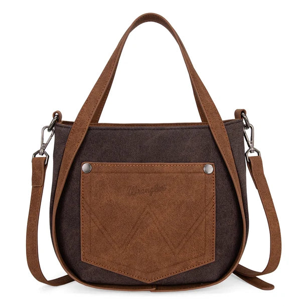 Wrangler "W" Stitch Fringe Two Tone Tote/Crossbody - Coffee - WG162-8136CF