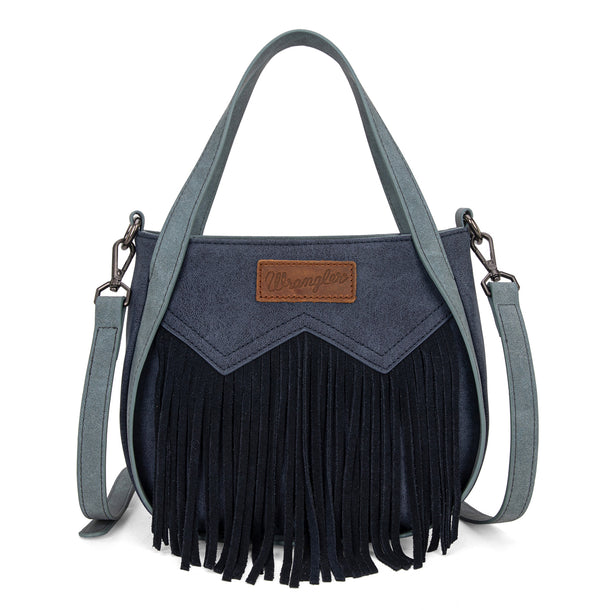 Wrangler "W" Stitch Fringe Two Tone Tote/Crossbody - Navy - WG162-8136NY