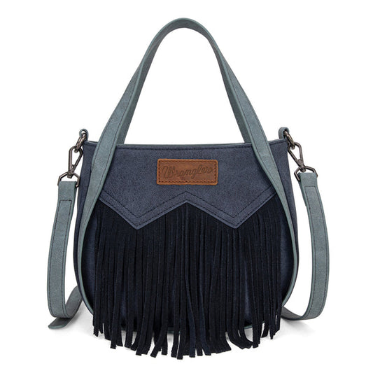 Wrangler "W" Stitch Fringe Two Tone Tote/Crossbody - Navy - WG162-8136NY