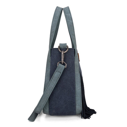 Wrangler "W" Stitch Fringe Two Tone Tote/Crossbody - Navy - WG162-8136NY