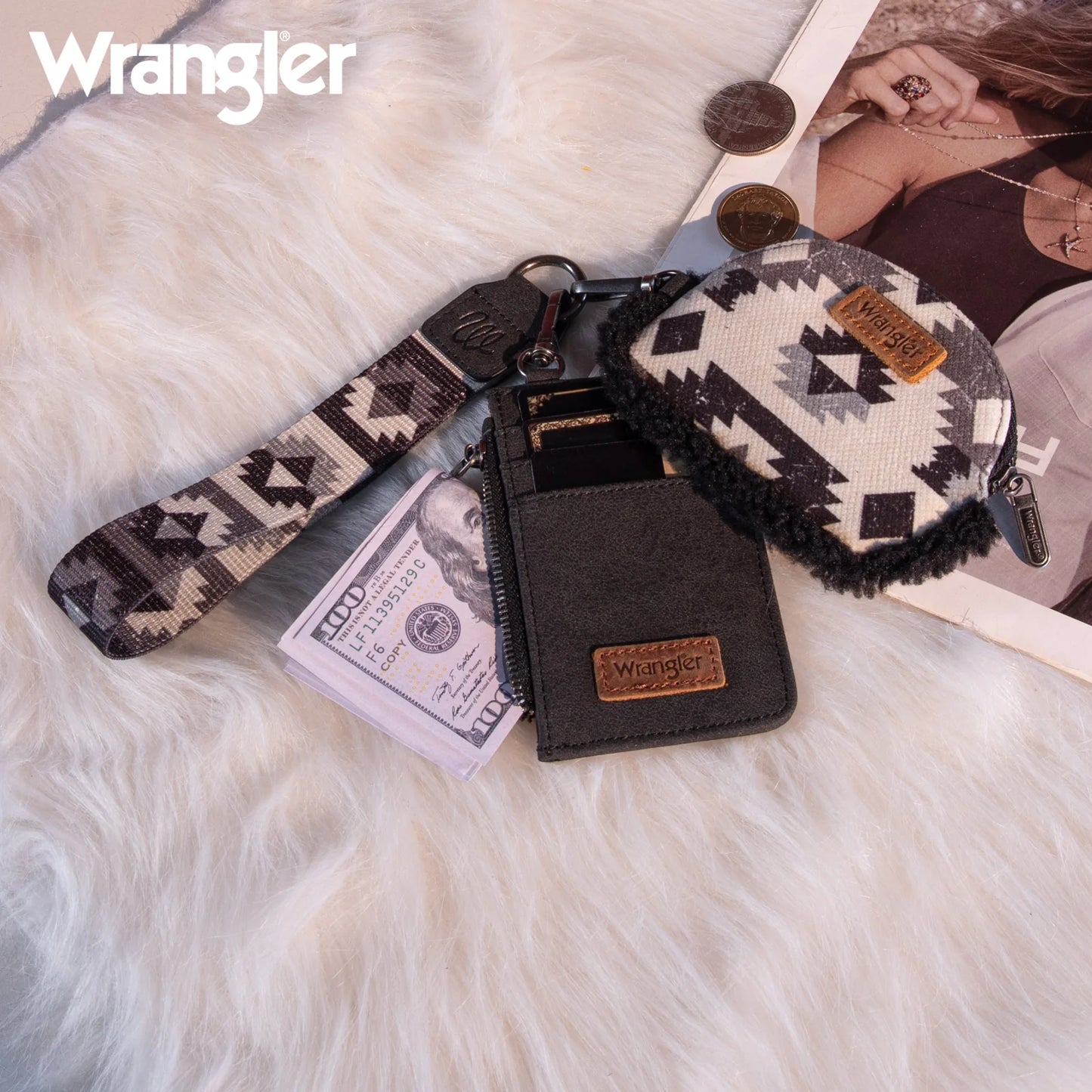Wrangler Southwestern Art Print Dual Pouch Wristlet