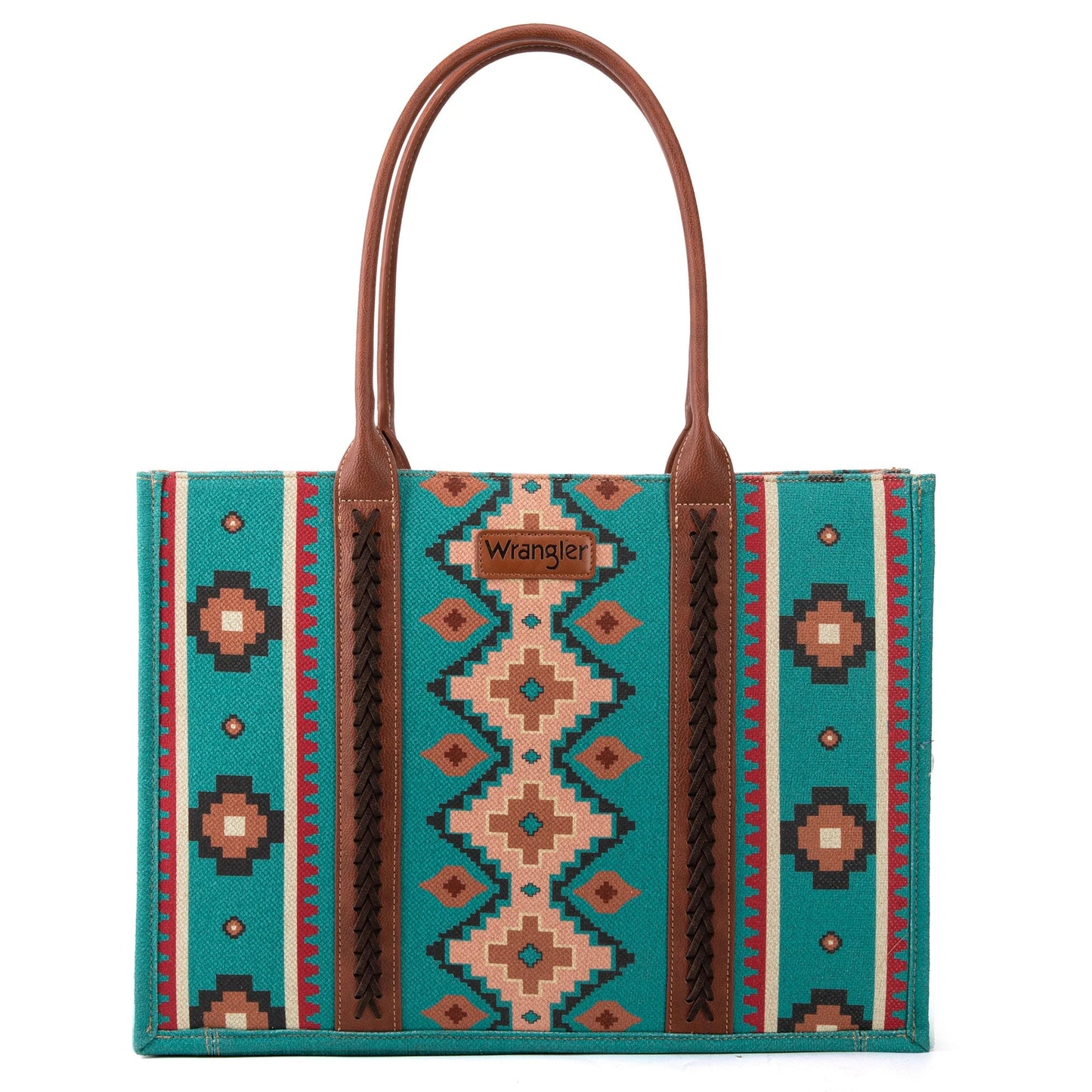 Wrangler Southwestern Pattern Dual Sided Print Canvas Wide Tote - Turquoise - WG2203-8119TQ