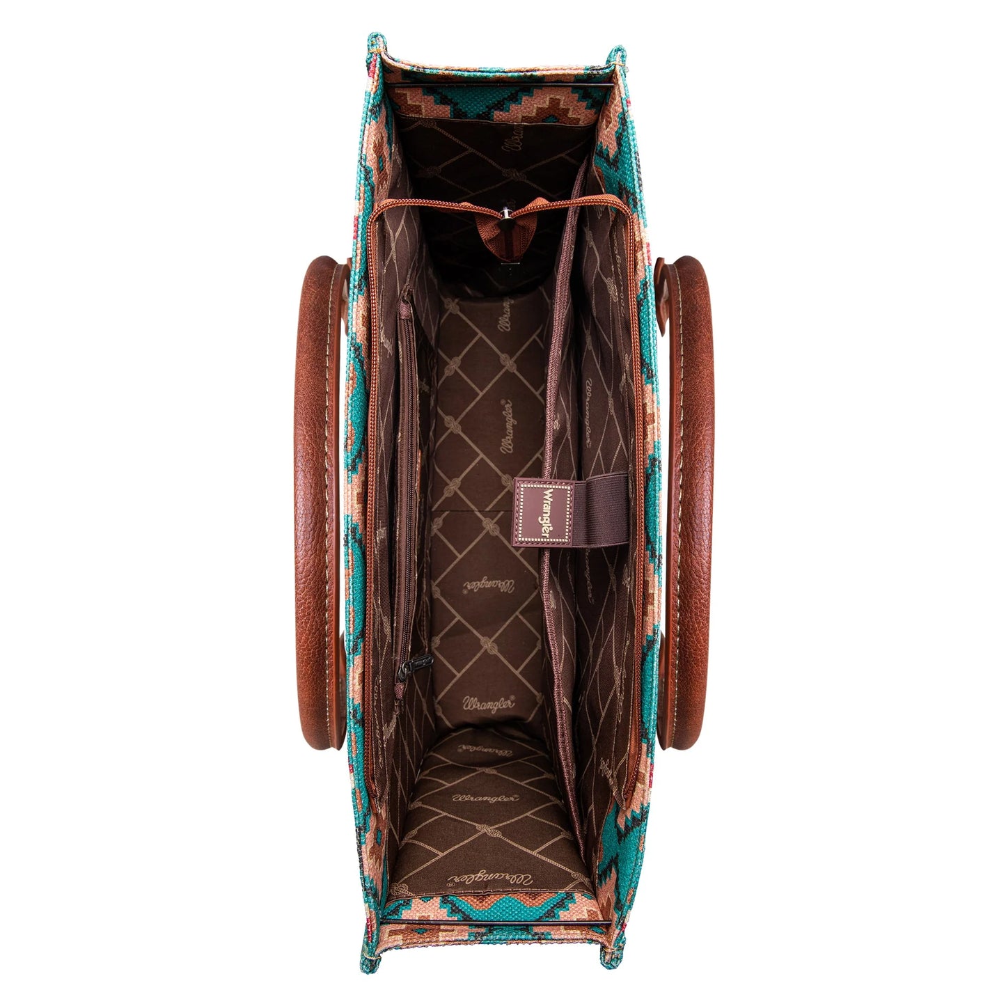 Wrangler Southwestern Pattern Dual Sided Print Canvas Wide Tote - Turquoise - WG2203-8119TQ