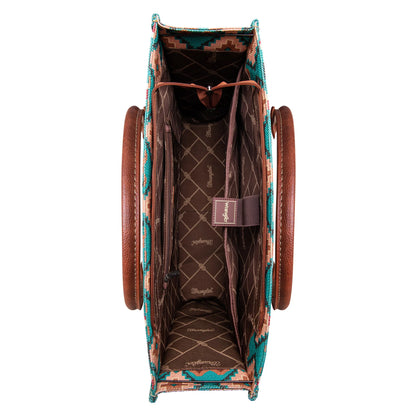 Wrangler Southwestern Pattern Dual Sided Print Canvas Wide Tote - Turquoise - WG2203-8119TQ
