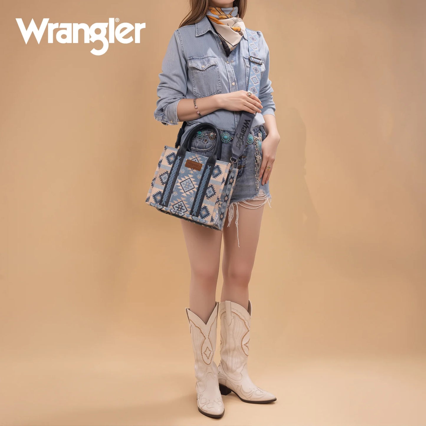 Wrangler Aztec Pattern Dual Sided Print -Tote/Crossbody -Blue - WG2209-8120SJN