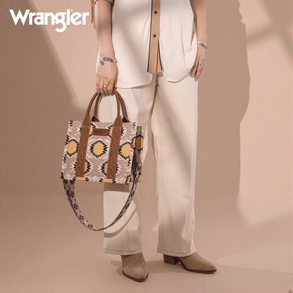 Wrangler Aztec Distressed Print Dual Sided Print -Tote/Crossbody - Beige - WG221-8120BG