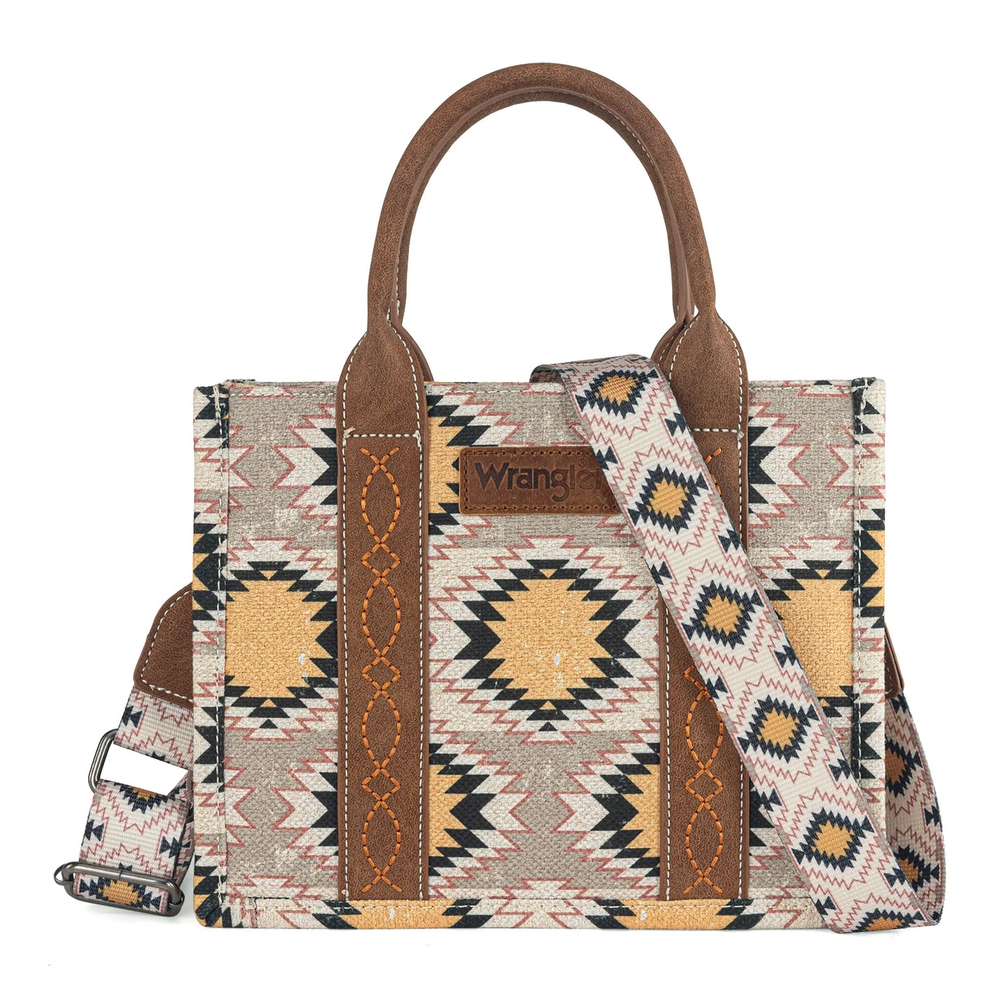 Wrangler Aztec Distressed Print Dual Sided Print -Tote/Crossbody - Beige - WG221-8120BG