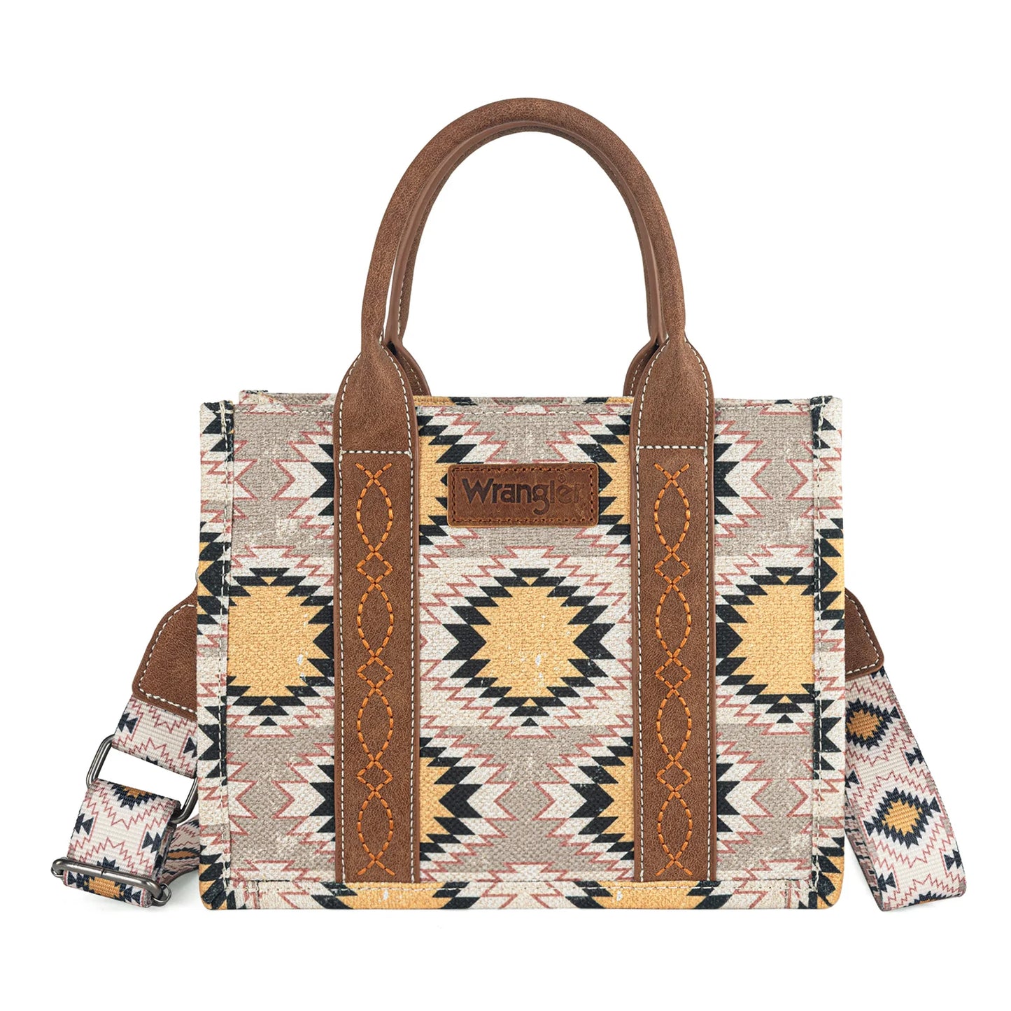 Wrangler Aztec Distressed Print Dual Sided Print -Tote/Crossbody - Beige - WG221-8120BG