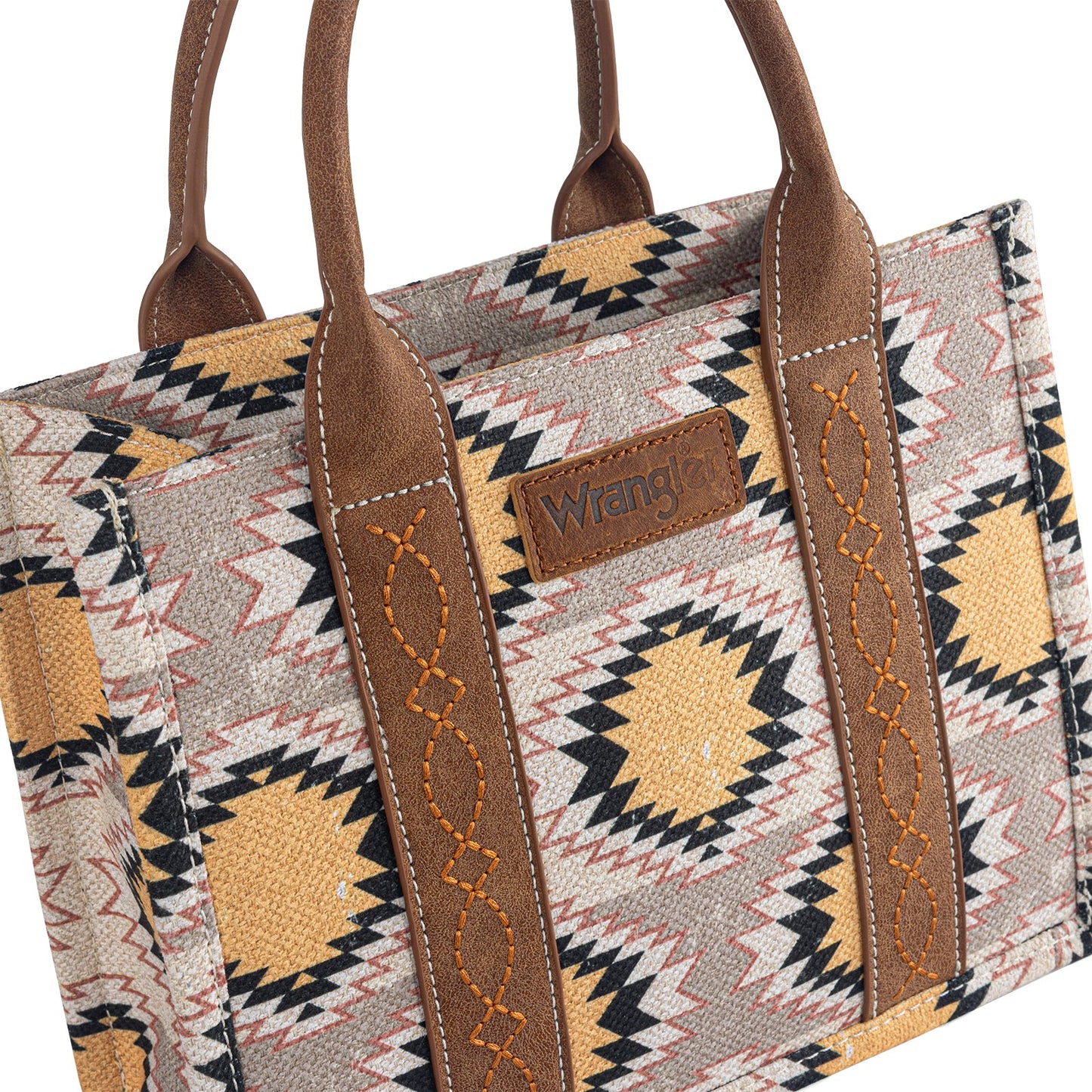 Wrangler Aztec Distressed Print Dual Sided Print -Tote/Crossbody - Beige - WG221-8120BG
