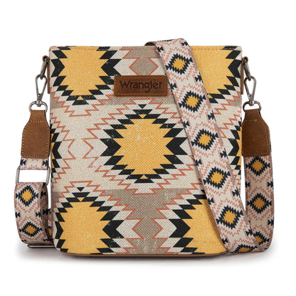 Wrangler Aztec Distressed Print Dual Sided Print Crossbody - Purple - WG221-8360