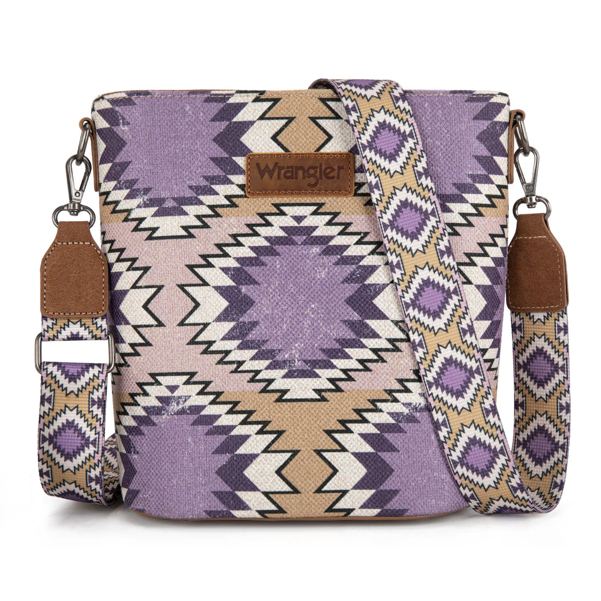 Wrangler Aztec Distressed Print Dual Sided Print Crossbody - Purple - WG221-8360