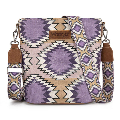 Wrangler Aztec Distressed Print Dual Sided Print Crossbody - Purple - WG221-8360