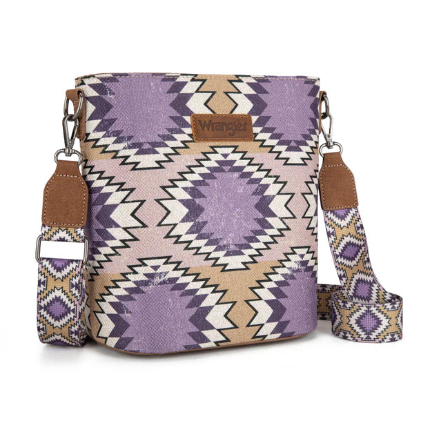 Wrangler Aztec Distressed Print Dual Sided Print Crossbody - Purple - WG221-8360