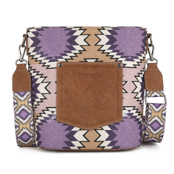 Wrangler Aztec Distressed Print Dual Sided Print Crossbody - Purple - WG221-8360
