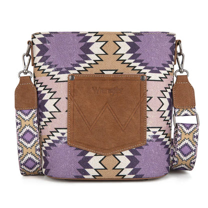 Wrangler Aztec Distressed Print Dual Sided Print Crossbody - Purple - WG221-8360