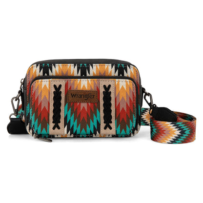 Wrangler Southwestern Pattern Dual Sided Print Crossbody Purse With Wallet Compartment - Black - WG2211-3003BK