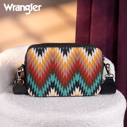 Wrangler Southwestern Pattern Dual Sided Print Crossbody Purse With Wallet Compartment - Black - WG2211-3003BK