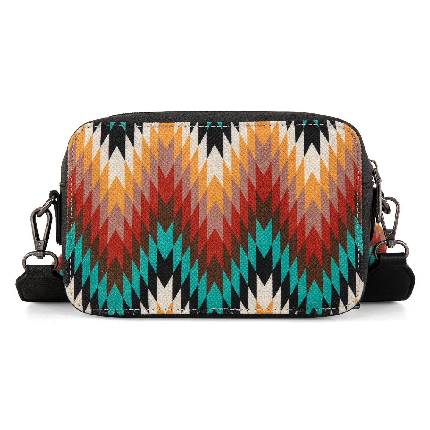 Wrangler Southwestern Pattern Dual Sided Print Crossbody Purse With Wallet Compartment - Black - WG2211-3003BK