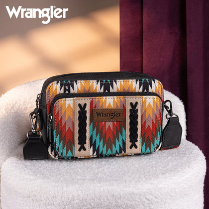 Wrangler Southwestern Pattern Dual Sided Print Crossbody Purse With Wallet Compartment - Black - WG2211-3003BK