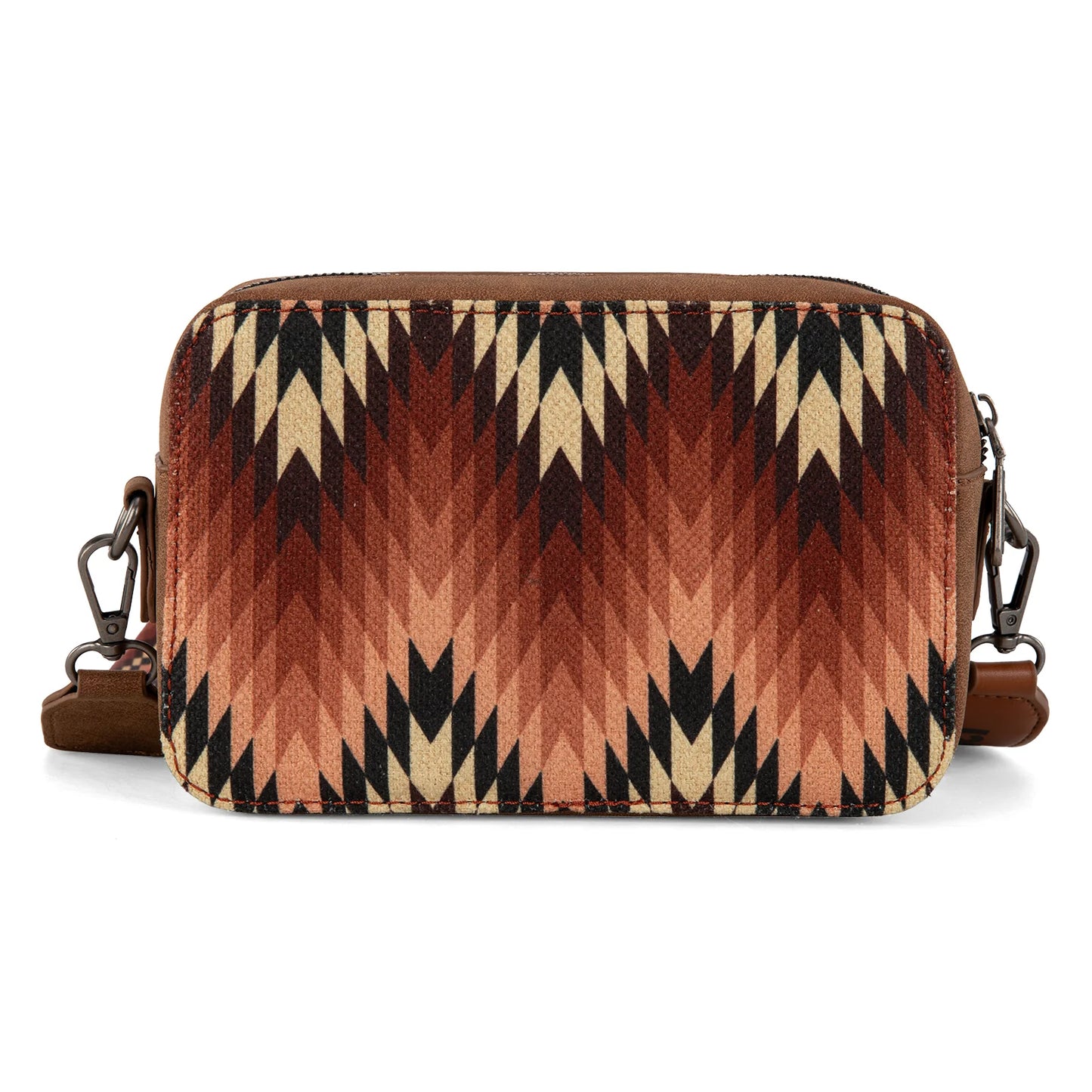Wrangler Southwestern Pattern Dual Sided Print Crossbody Purse With Wallet Compartment -Brown - WG2211-3003BR