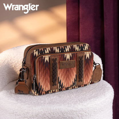 Wrangler Southwestern Pattern Dual Sided Print Crossbody Purse With Wallet Compartment -Brown - WG2211-3003BR