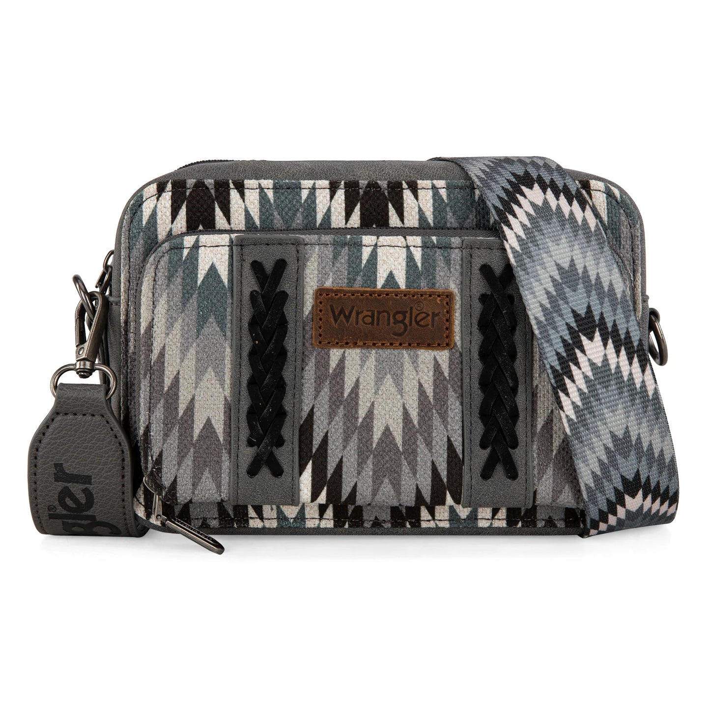 Wrangler Southwestern Pattern Dual Sided Print Crossbody Purse With Wallet Compartment - Grey - WG2211-3003GY