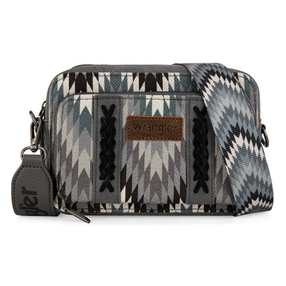 Wrangler Southwestern Pattern Dual Sided Print Crossbody Purse With Wallet Compartment - Grey - WG2211-3003GY