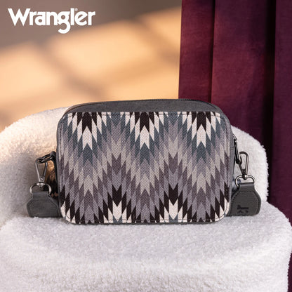 Wrangler Southwestern Pattern Dual Sided Print Crossbody Purse With Wallet Compartment - Grey - WG2211-3003GY