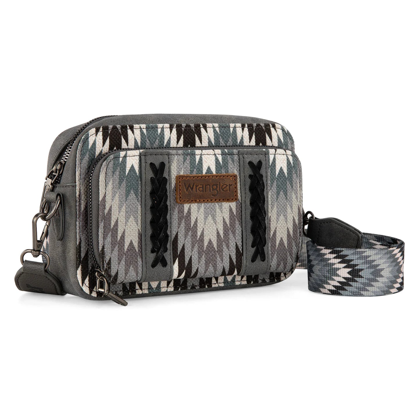 Wrangler Southwestern Pattern Dual Sided Print Crossbody Purse With Wallet Compartment - Grey - WG2211-3003GY
