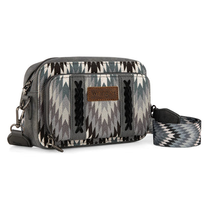 Wrangler Southwestern Pattern Dual Sided Print Crossbody Purse With Wallet Compartment - Grey - WG2211-3003GY