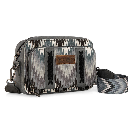 Wrangler Southwestern Pattern Dual Sided Print Crossbody Purse With Wallet Compartment - Grey - WG2211-3003GY