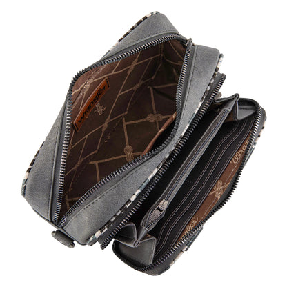 Wrangler Southwestern Pattern Dual Sided Print Crossbody Purse With Wallet Compartment - Grey - WG2211-3003GY