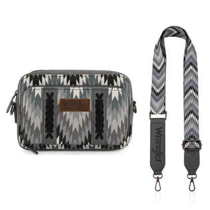 Wrangler Southwestern Pattern Dual Sided Print Crossbody Purse With Wallet Compartment - Grey - WG2211-3003GY