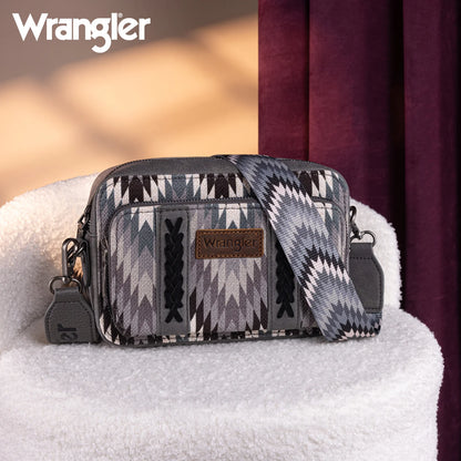 Wrangler Southwestern Pattern Dual Sided Print Crossbody Purse With Wallet Compartment - Grey - WG2211-3003GY