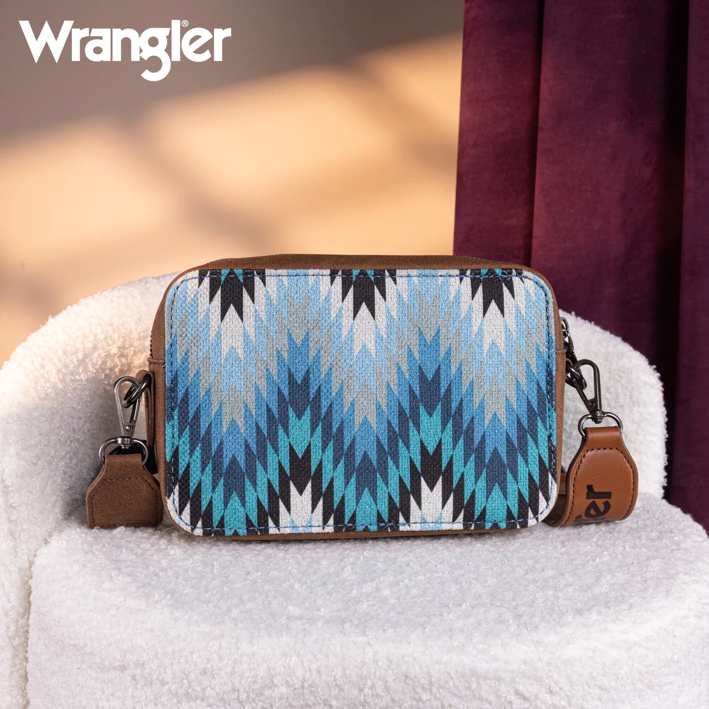 Wrangler Southwestern Pattern Dual Sided Print Crossbody Purse With Wallet Compartment - Jean - WG2211-3003JN