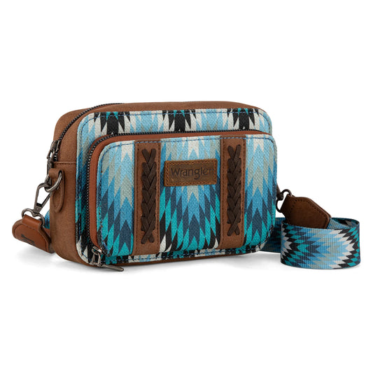 Wrangler Southwestern Pattern Dual Sided Print Crossbody Purse With Wallet Compartment - Jean - WG2211-3003JN