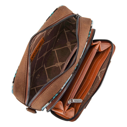 Wrangler Southwestern Pattern Dual Sided Print Crossbody Purse With Wallet Compartment - Jean - WG2211-3003JN