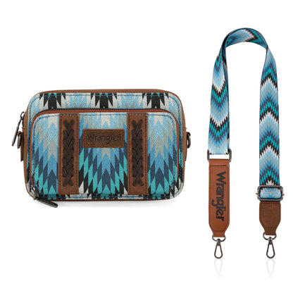 Wrangler Southwestern Pattern Dual Sided Print Crossbody Purse With Wallet Compartment - Jean - WG2211-3003JN