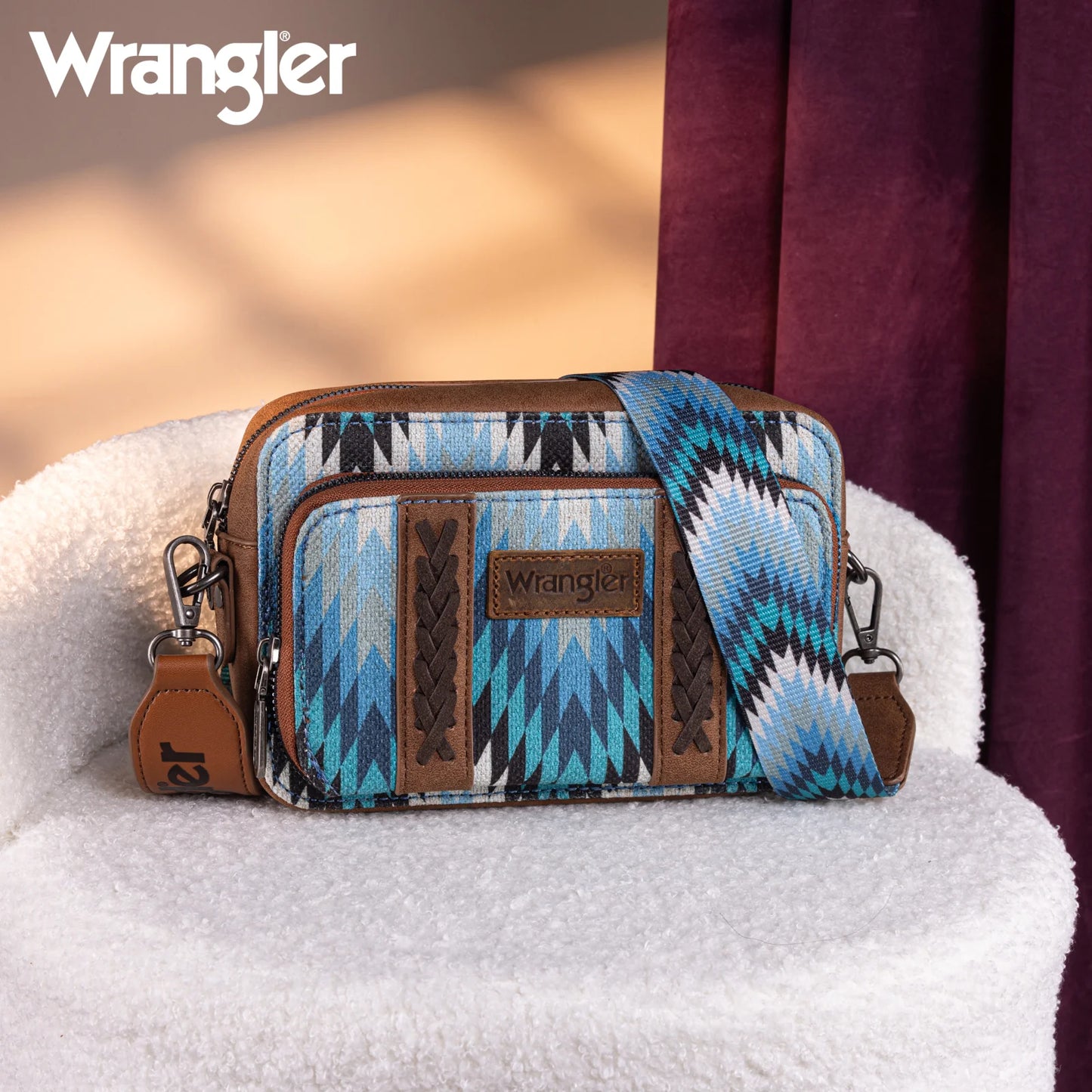 Wrangler Southwestern Pattern Dual Sided Print Crossbody Purse With Wallet Compartment - Jean - WG2211-3003JN