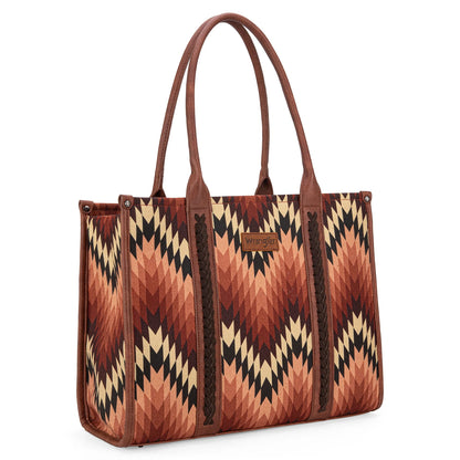 Wrangler Southwestern Pattern Dual Sided Print Concealed Carry Wide Tote - Brown - WG2211-8119BR