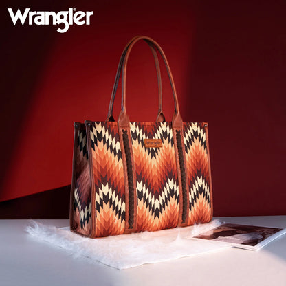 Wrangler Southwestern Pattern Dual Sided Print Concealed Carry Wide Tote - Brown - WG2211-8119BR