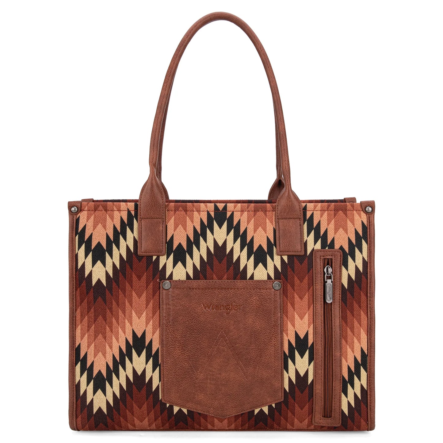 Wrangler Southwestern Pattern Dual Sided Print Concealed Carry Wide Tote - Brown - WG2211-8119BR