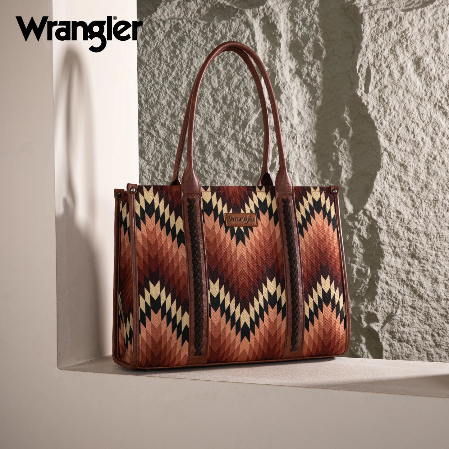 Wrangler Southwestern Pattern Dual Sided Print Concealed Carry Wide Tote - Brown - WG2211-8119BR