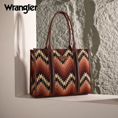 Wrangler Southwestern Pattern Dual Sided Print Concealed Carry Wide Tote - Brown - WG2211-8119BR